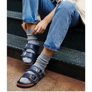 Birkenstock Arizona big buckle sandals shoes shearling BLUE Brand New box